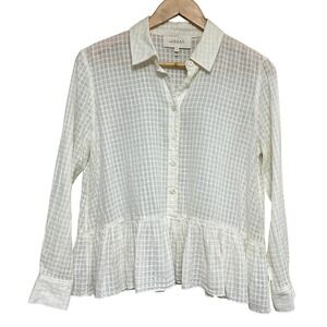 The Great. The Ruffle Oxford Top Womens XS Sheer Popover‎ Blouse Romantic *Flaw